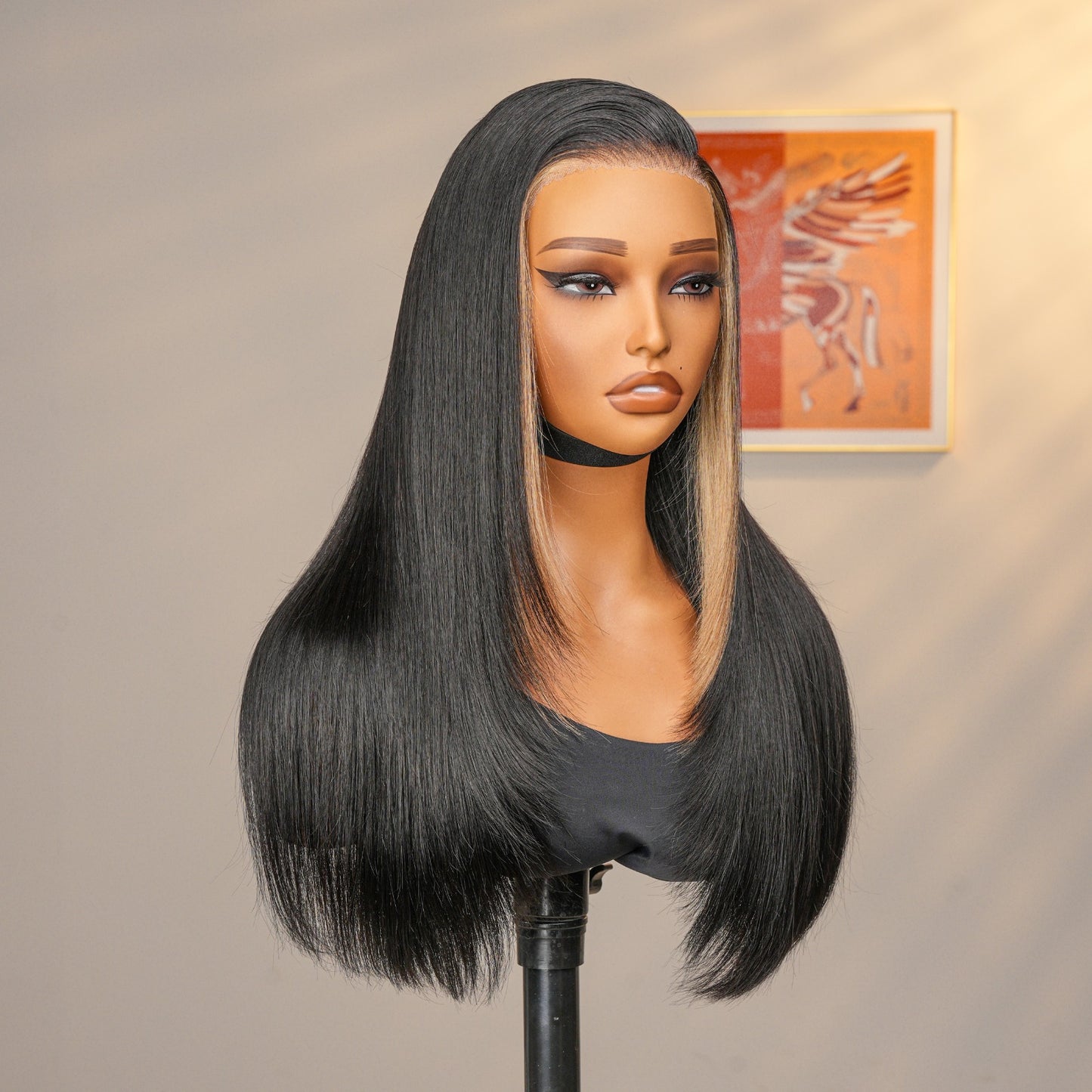 Black Wig with Blonde Front Highlights