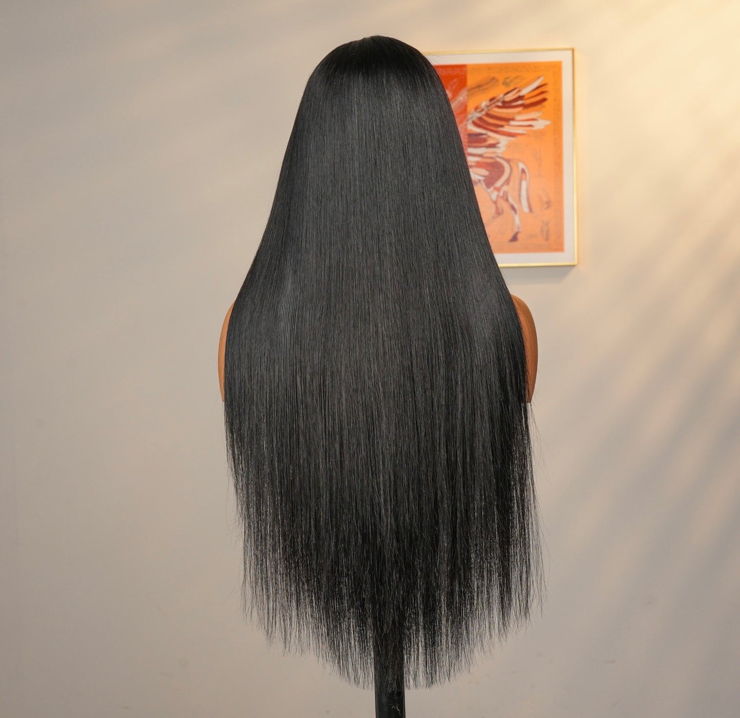 Black long sleek HD Wig back view