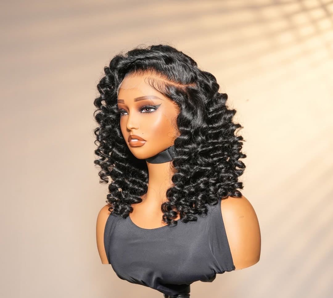 Black Curly HD Wig side view