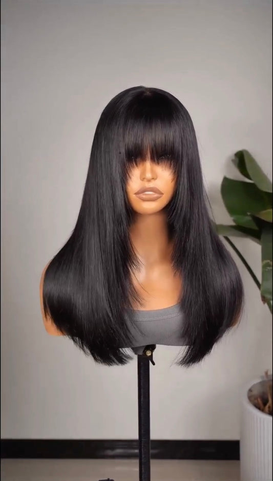 Black Bob Layered Wig front view