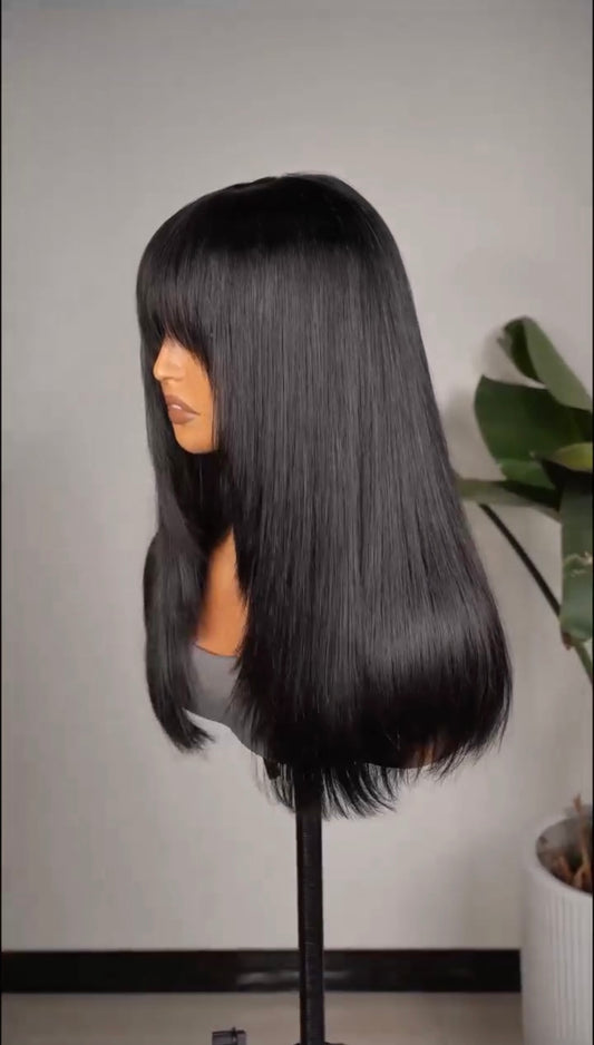 Black Bob Layered Wig side view