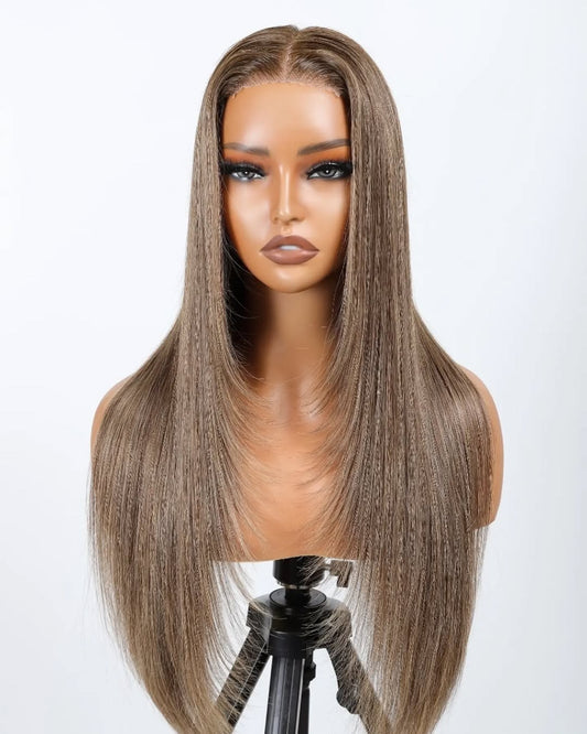 Ash Brown Straight Hair wig Front View