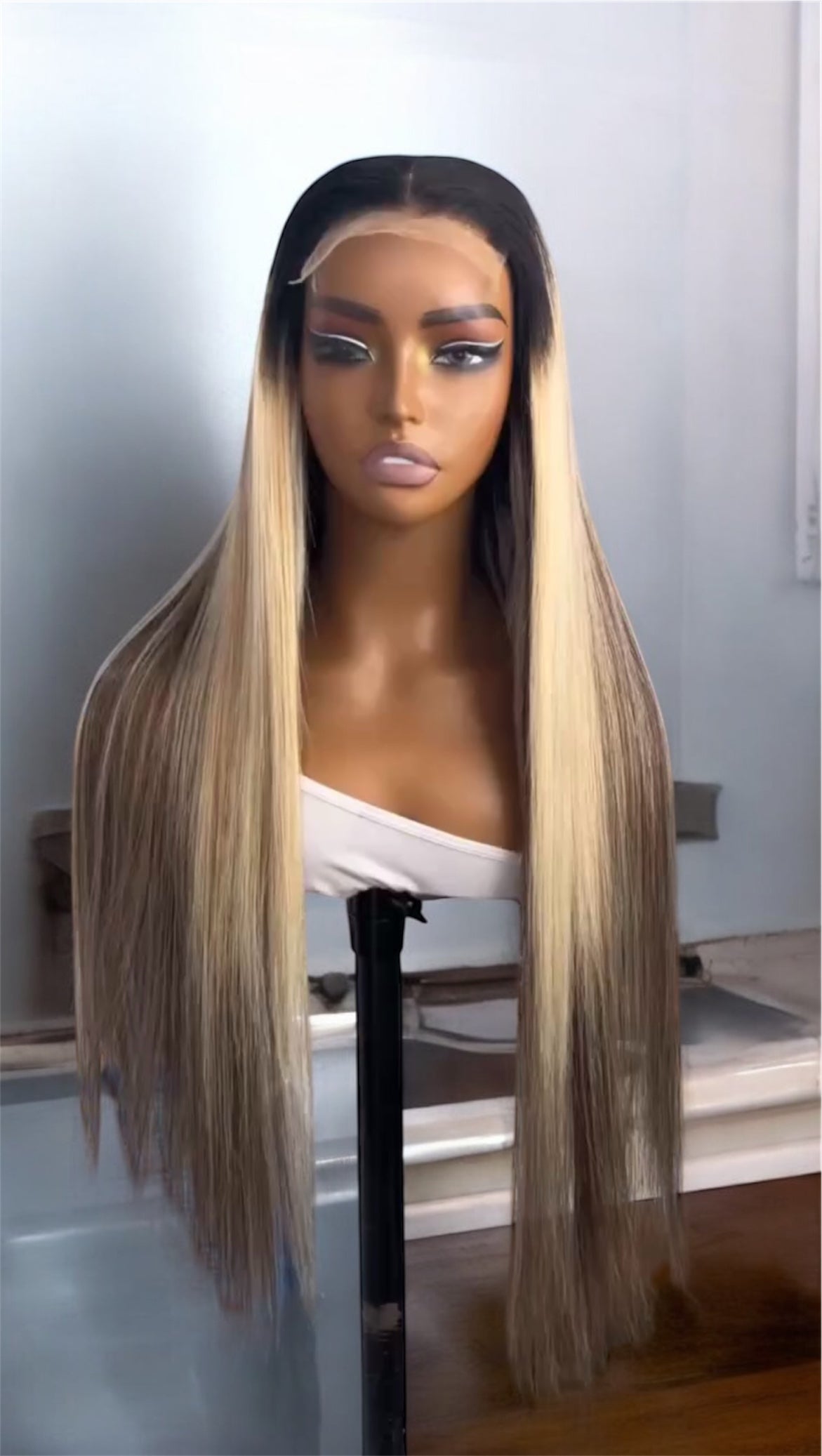 HD Wig with Ash Blonde Highlights