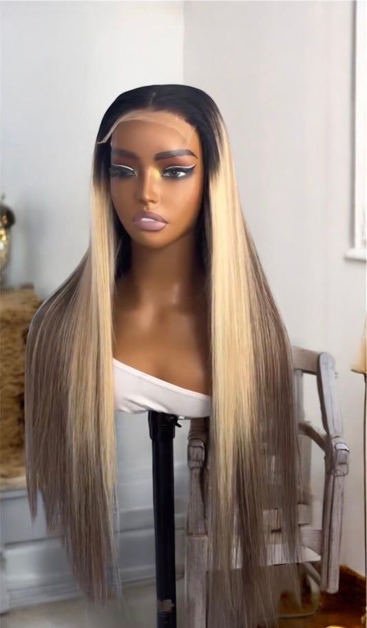 HD Wig with Ash Blonde Highlights
