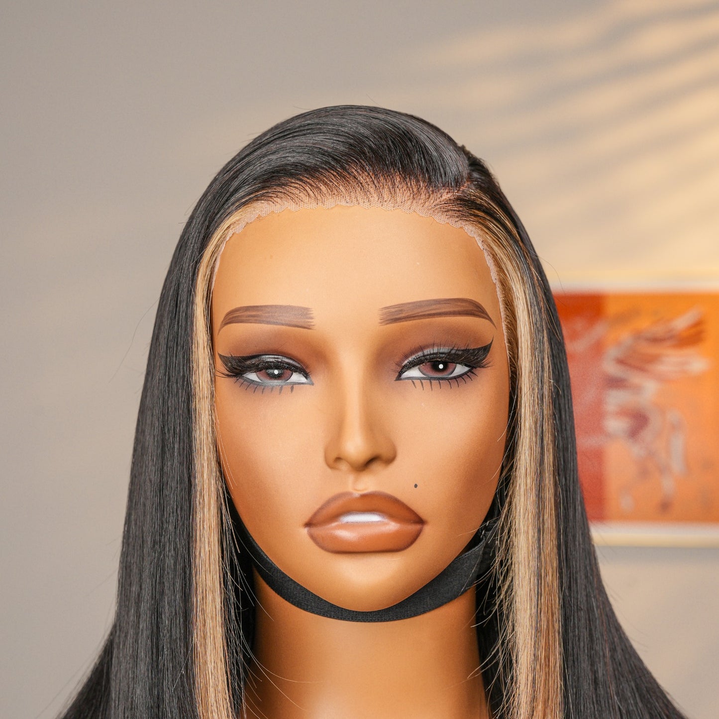 Black Wig with Blonde Front Highlights