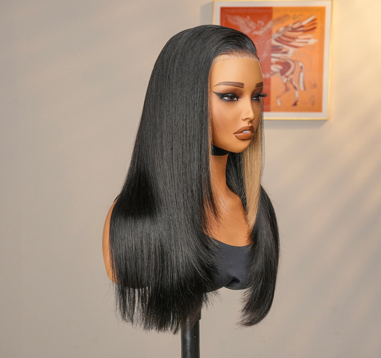 Black Wig with Blonde Front Highlights