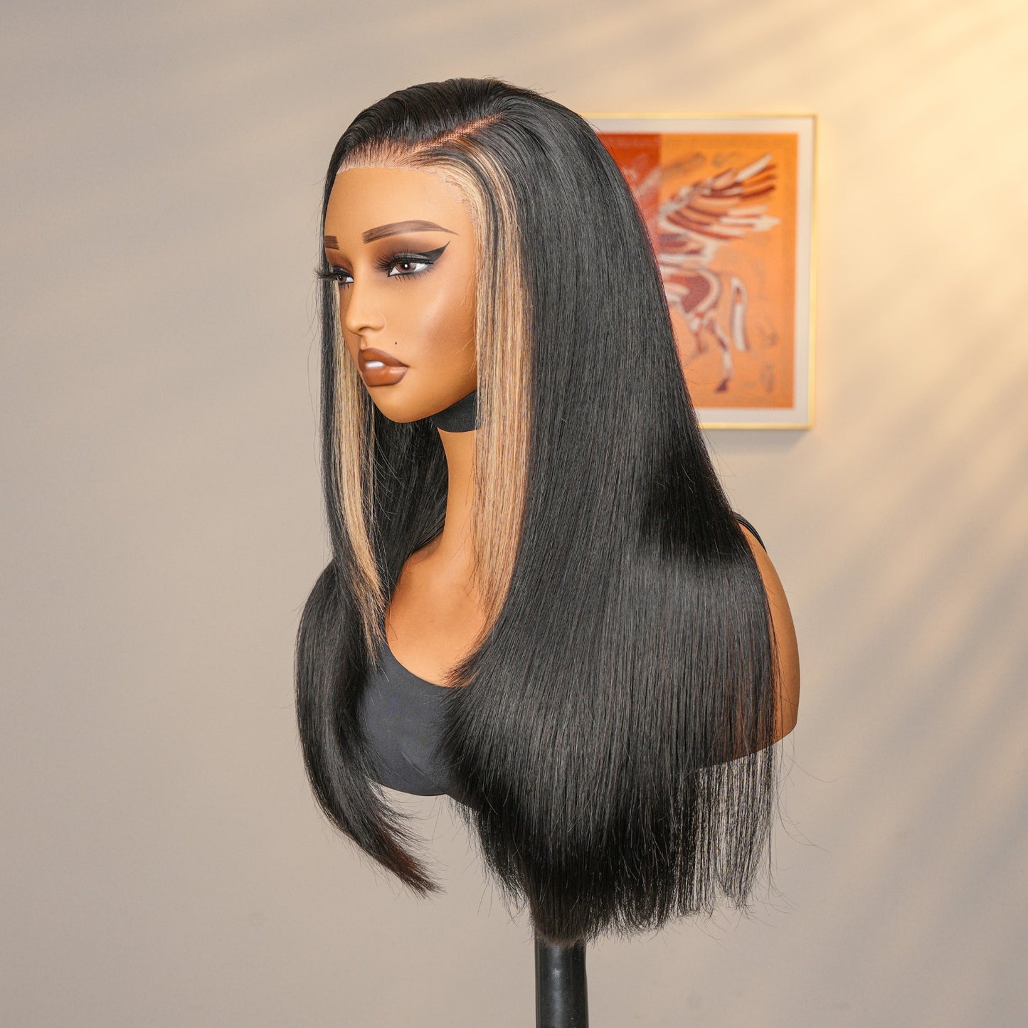 Black Wig with Blonde Front Highlights