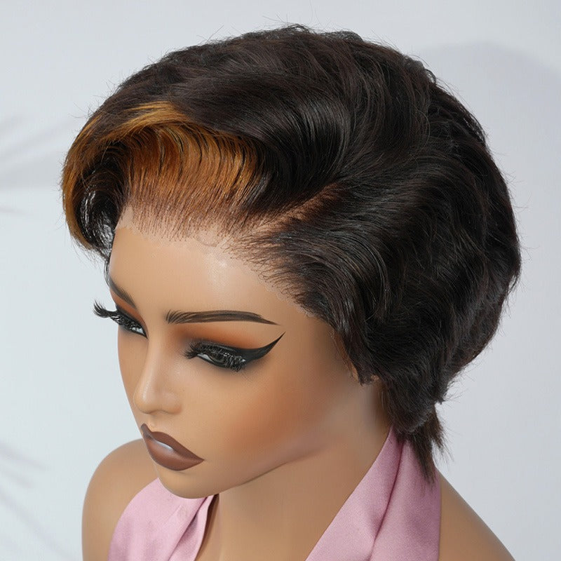 Black with brown pixie cut