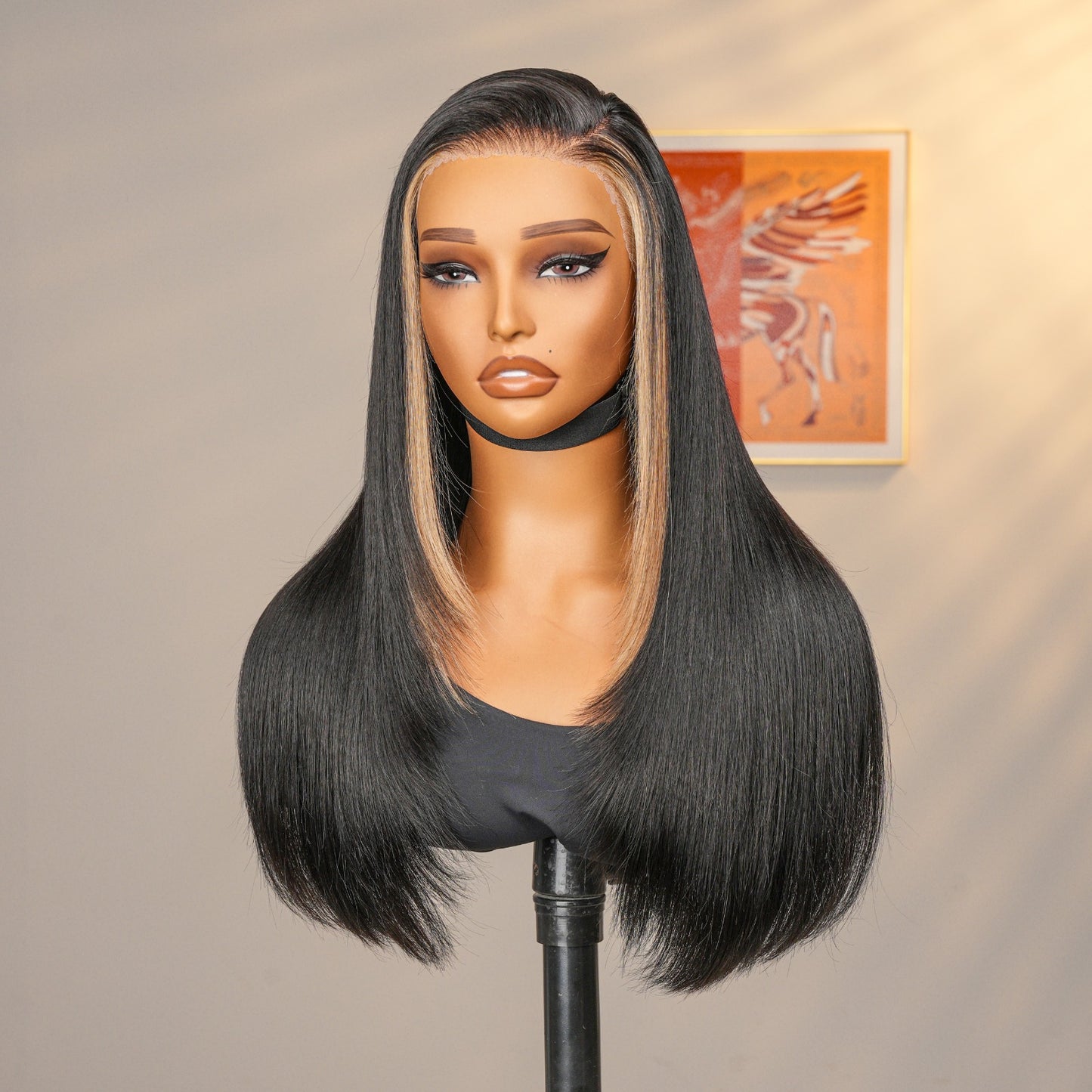 Black Wig with Blonde Front Highlights