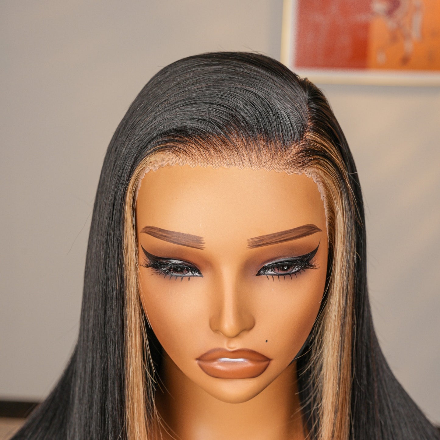 Black Wig with Blonde Front Highlights
