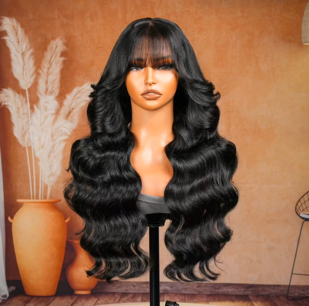 Sleek Body Wave with Full Bangs