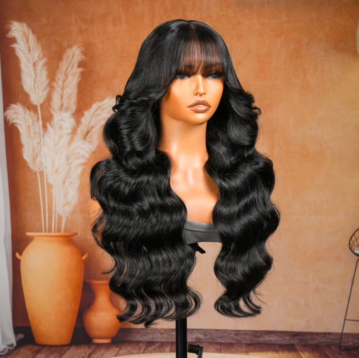 Sleek Body Wave with Full Bangs