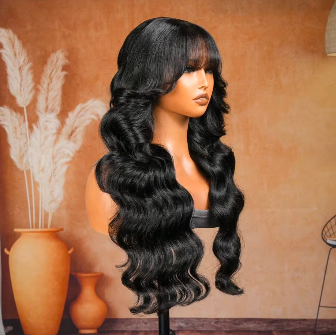 Sleek Body Wave with Full Bangs