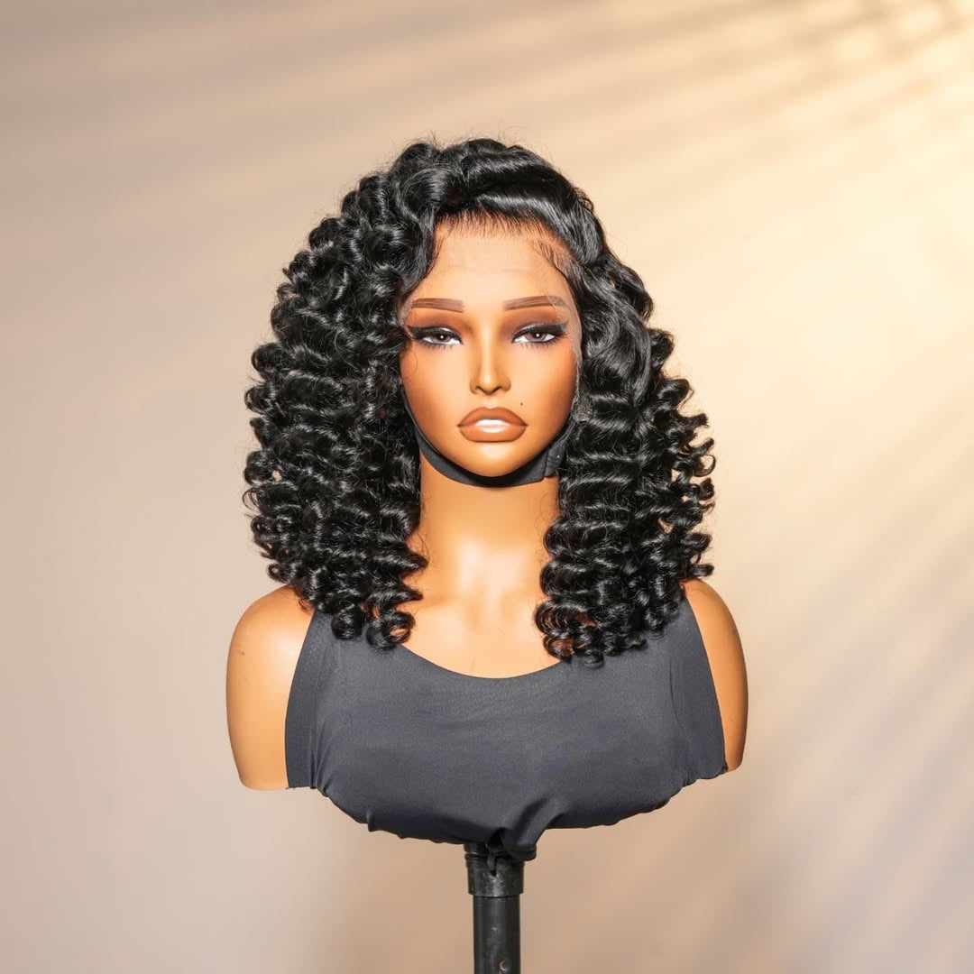 Black Curly HD Wig front view