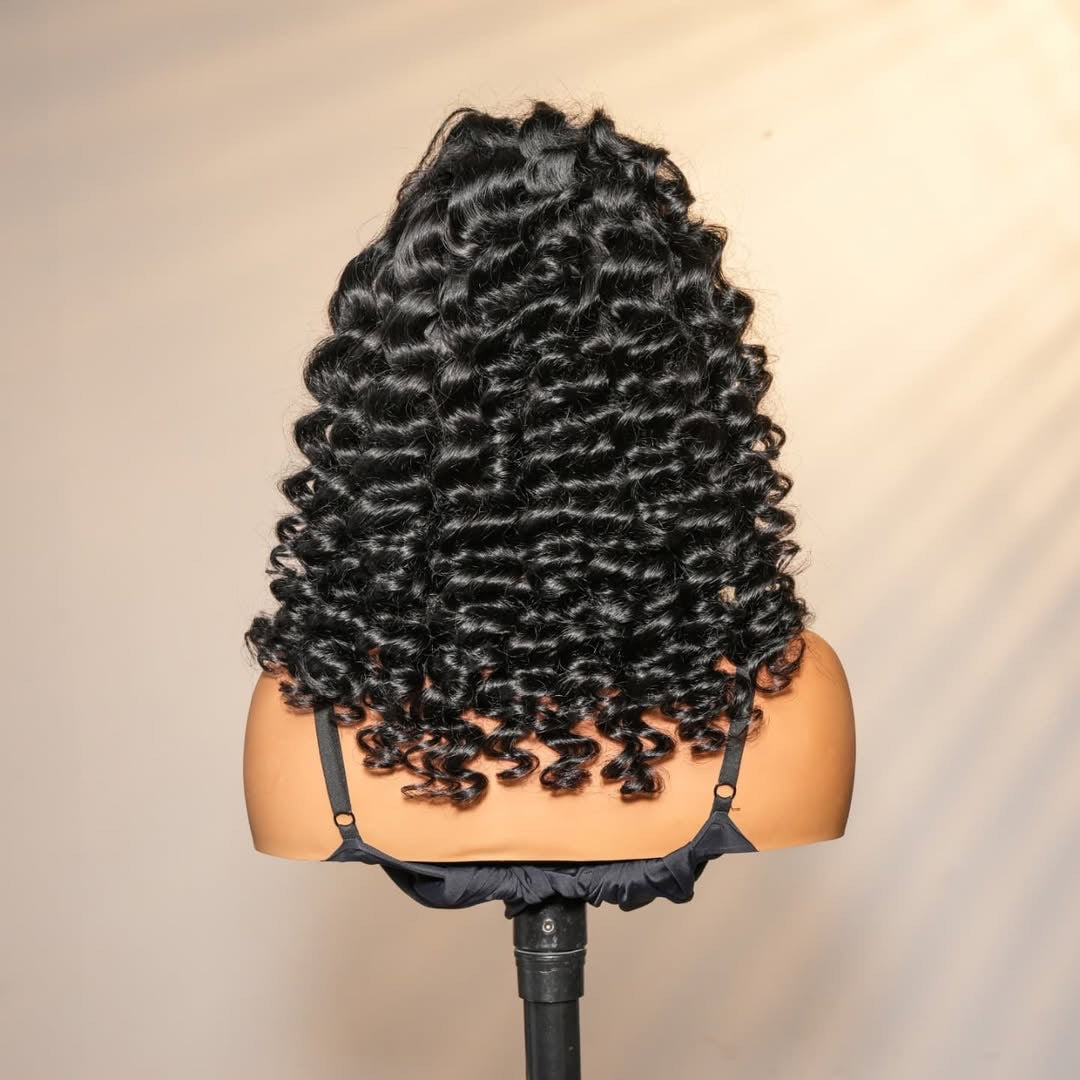 Black Curly HD Wig back view