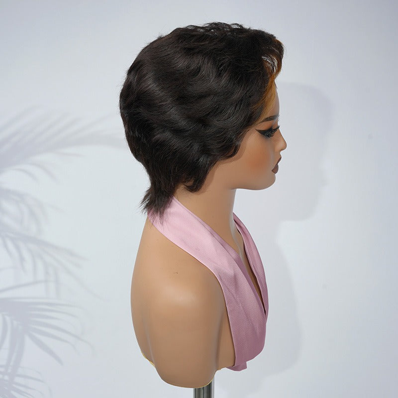 Black with brown pixie cut