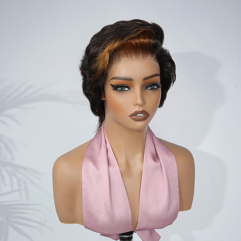 Black with brown pixie cut