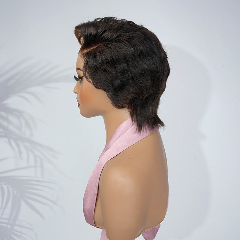 Black with brown pixie cut