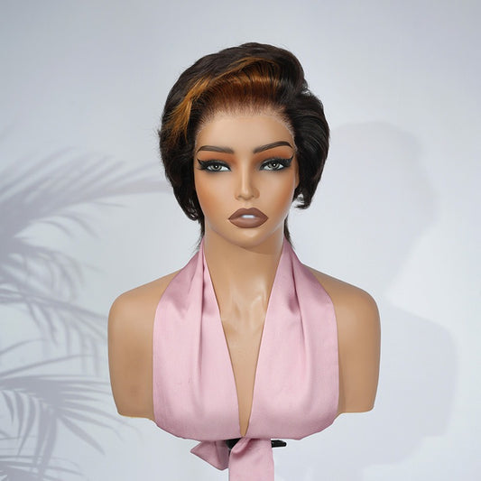 Black with brown pixie cut